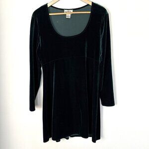 Vintage 90s Y2K Green Velvet Babydoll Dress Womens Large Whimsigoth Dark Cosplay